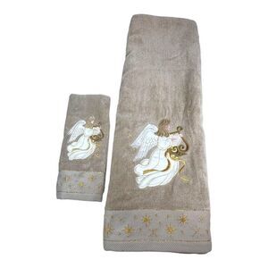 Angel Embroidered Bath & Hand Towel Set By Cecil Saydah Christmas Holidays Lot